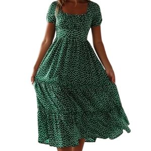 Cottagecore Puffy Sleeve Floral Midi Dress